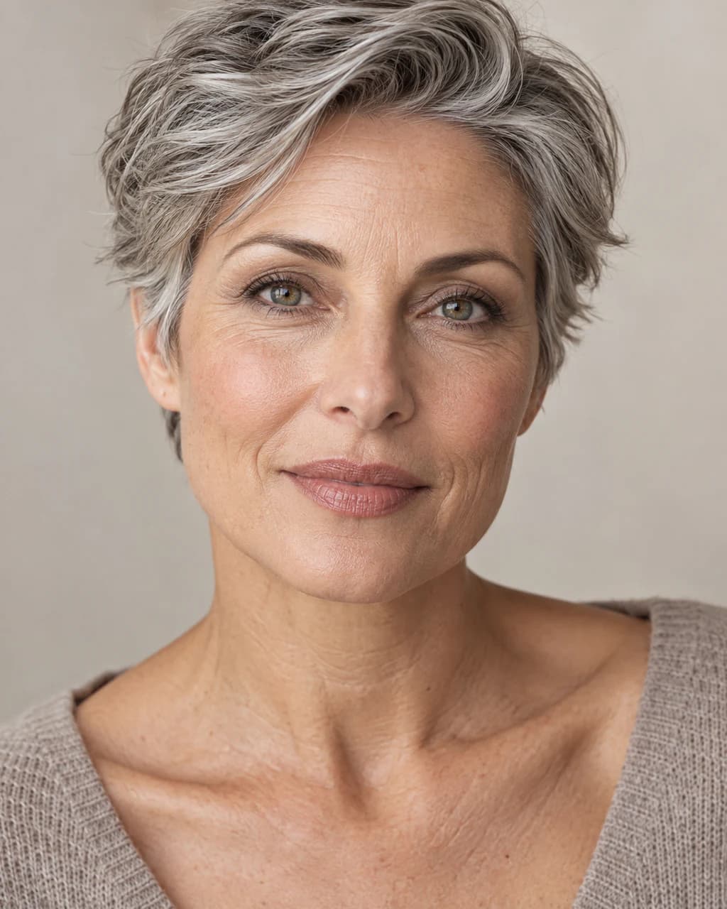 Synthetic adult sample portrait 4 showing a published makeup technique in neutral daylight.