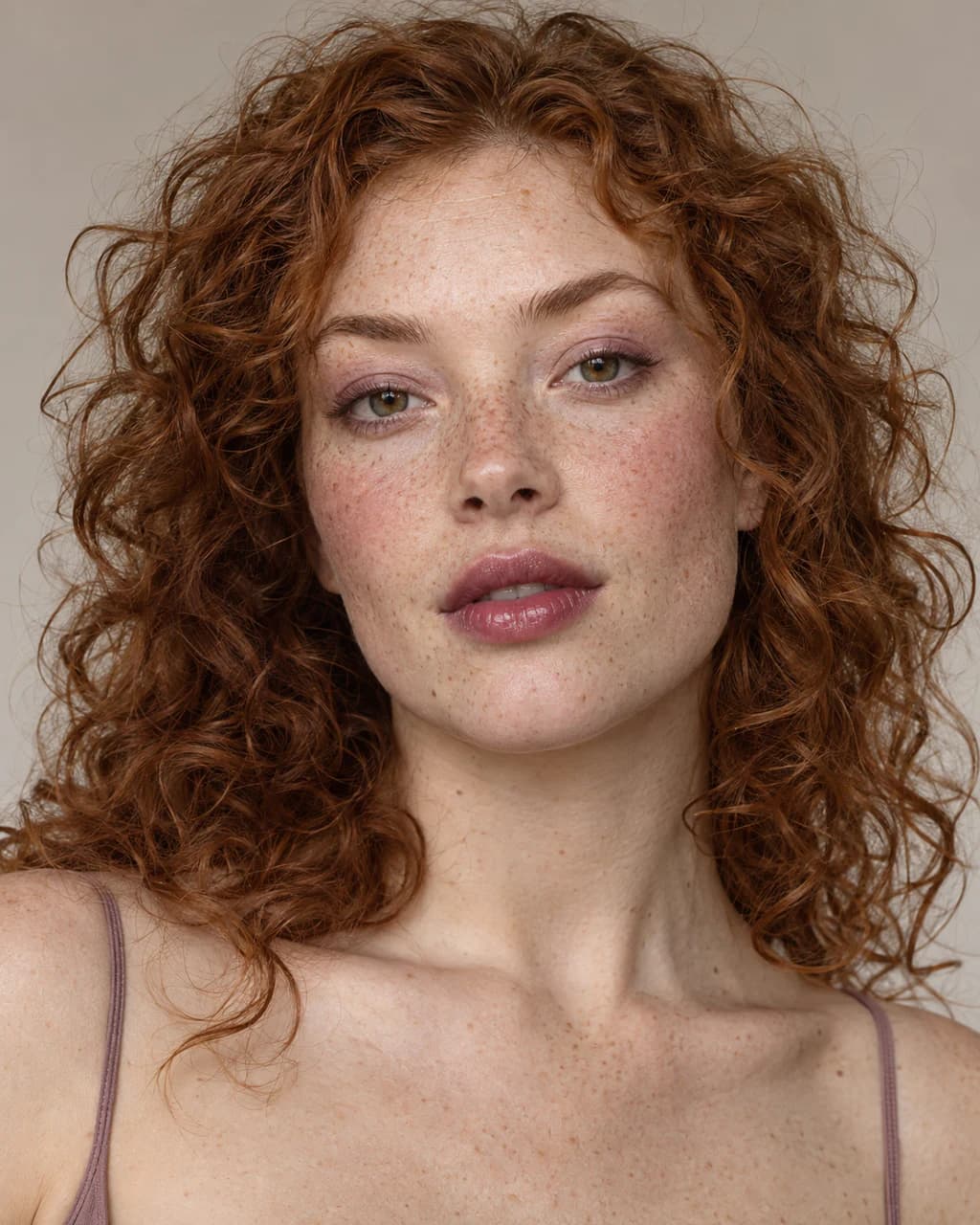 Synthetic adult sample portrait 5 showing a published makeup technique in neutral daylight.