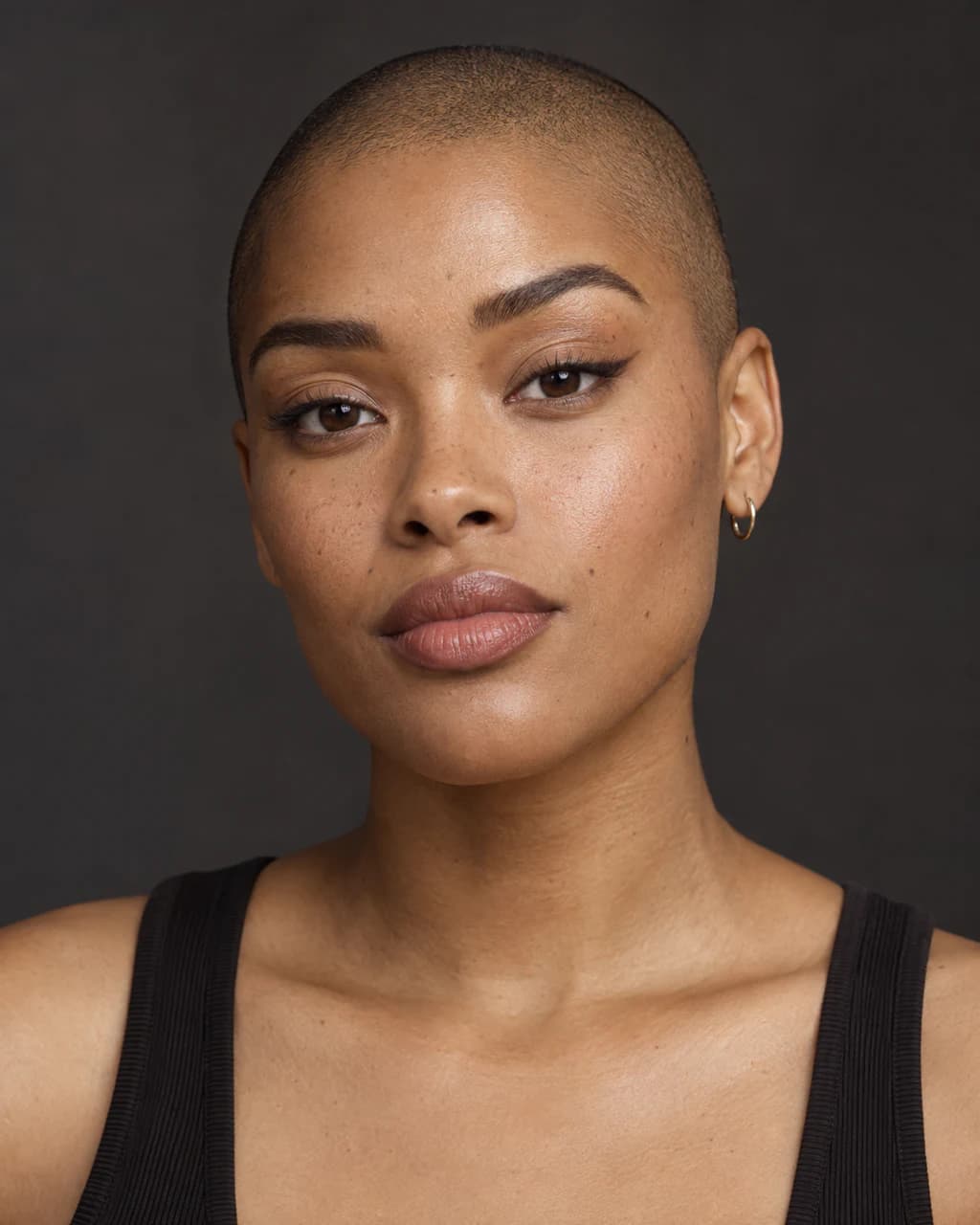 Synthetic adult sample portrait 6 showing a published makeup technique in neutral daylight.